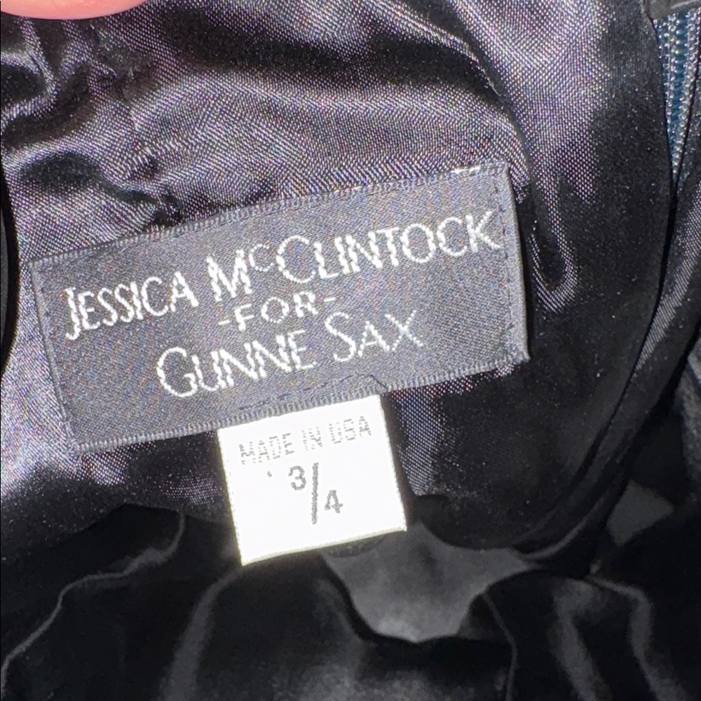 VTG Jessica McClintock Gunner Sax Strapless dress white and black as 3/4 - Picture 5 of 5